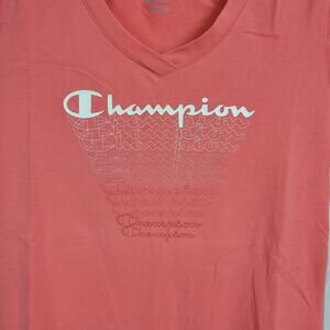 Champion Womens T-Shirt Size Medium Pink Crewneck Short Sleeves Graphic Tee
